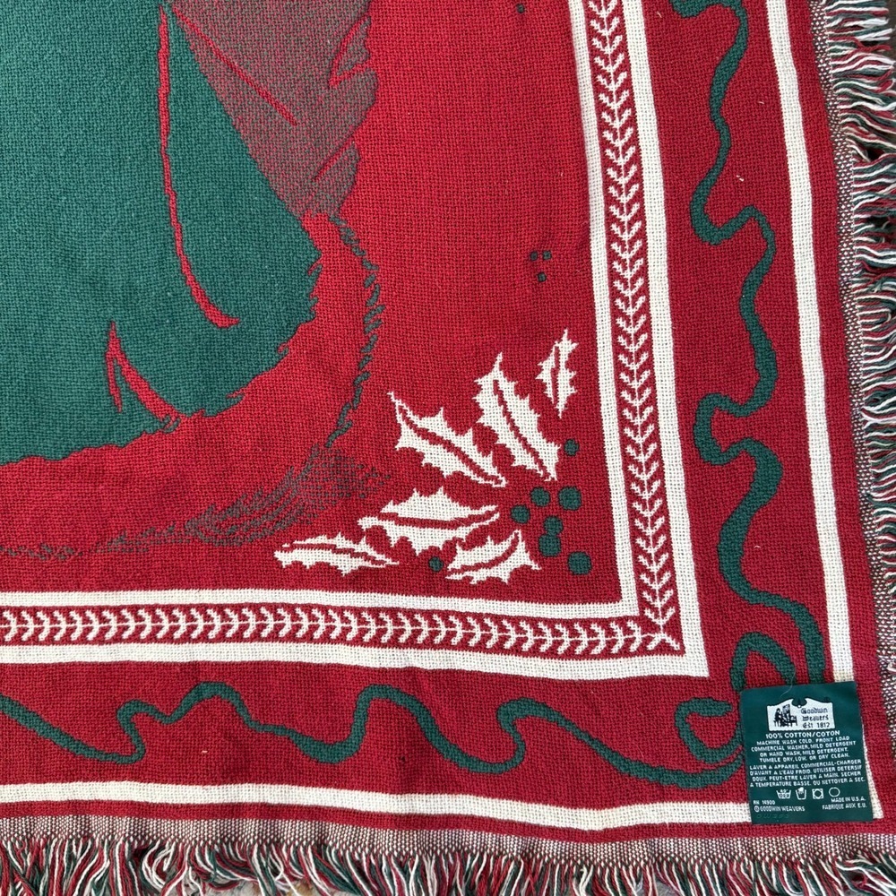Goodwin Weavers Christmas Throw Blanket Old World Santa Red Green White Holly - Picture 8 of 12
